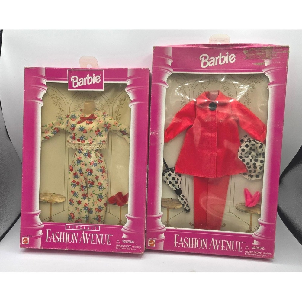 Vintage Barbie Fashion Avenue Outfits Lot - Lingerie & Red Overcoat